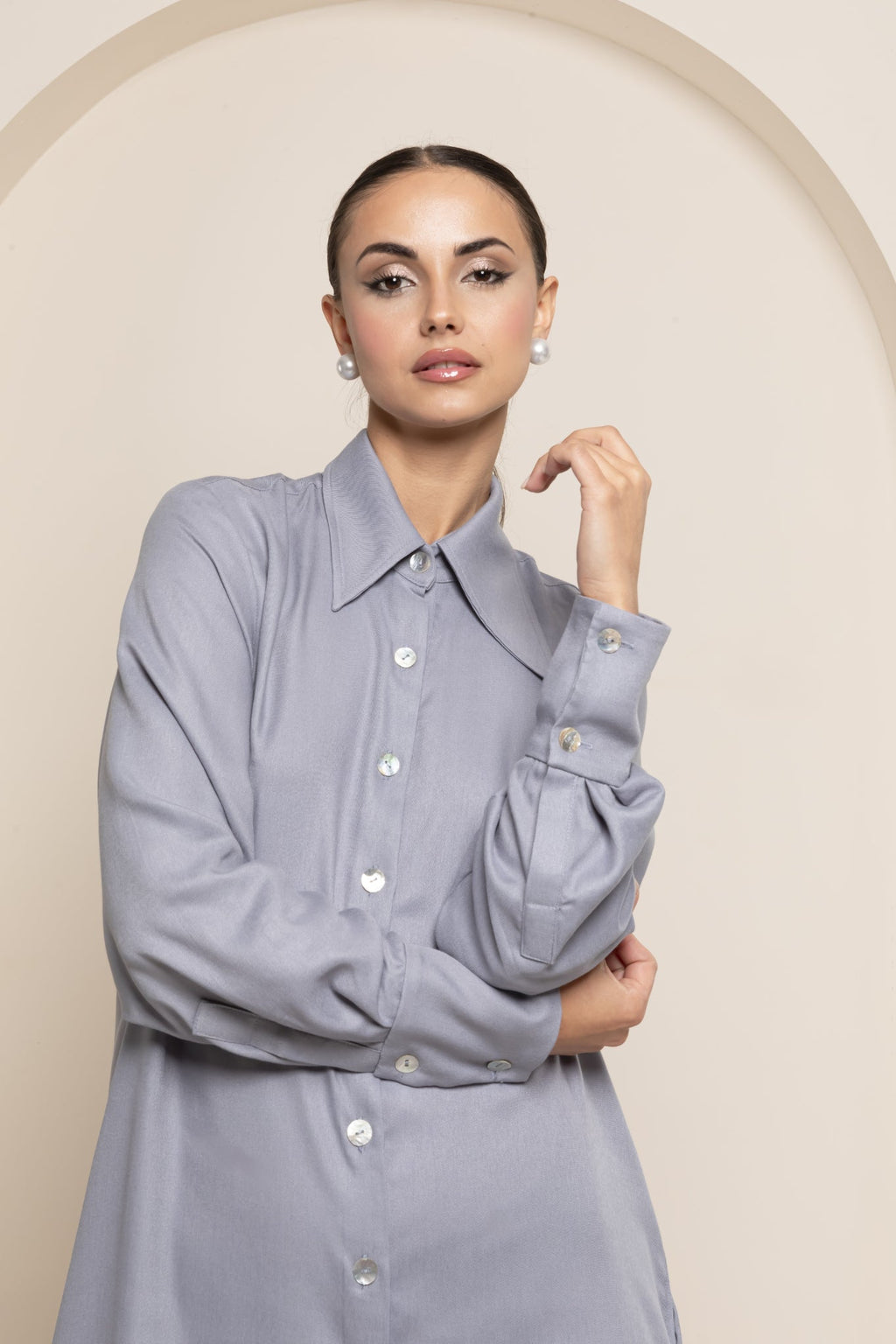IZALIE  SKY MIST COTTON SHIRT