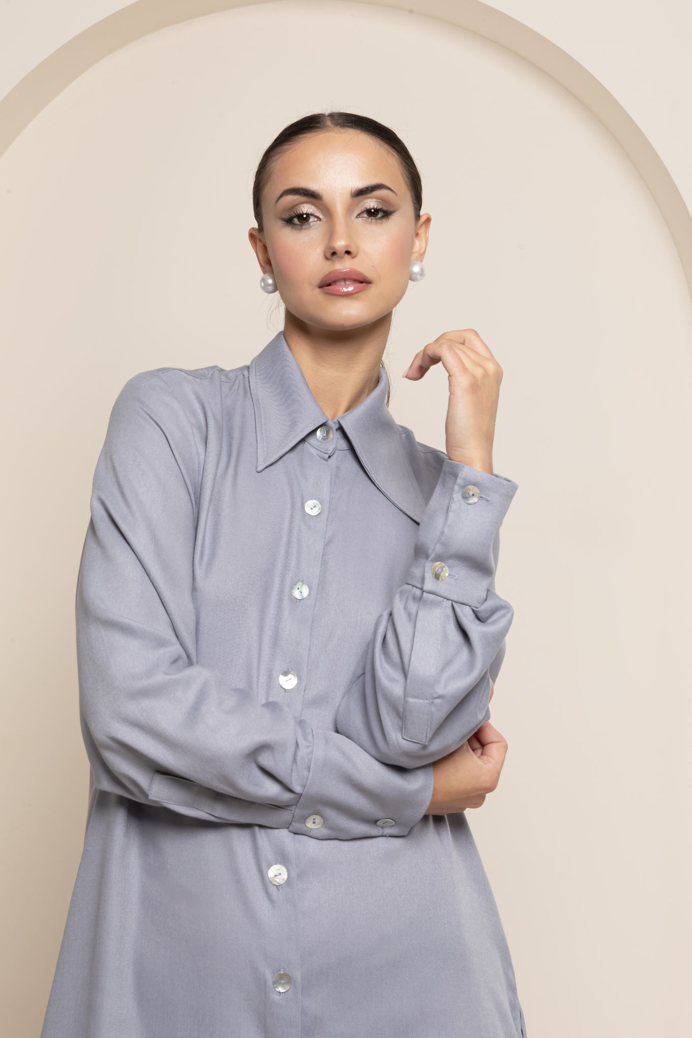 IZALIE  SKY MIST COTTON SHIRT
