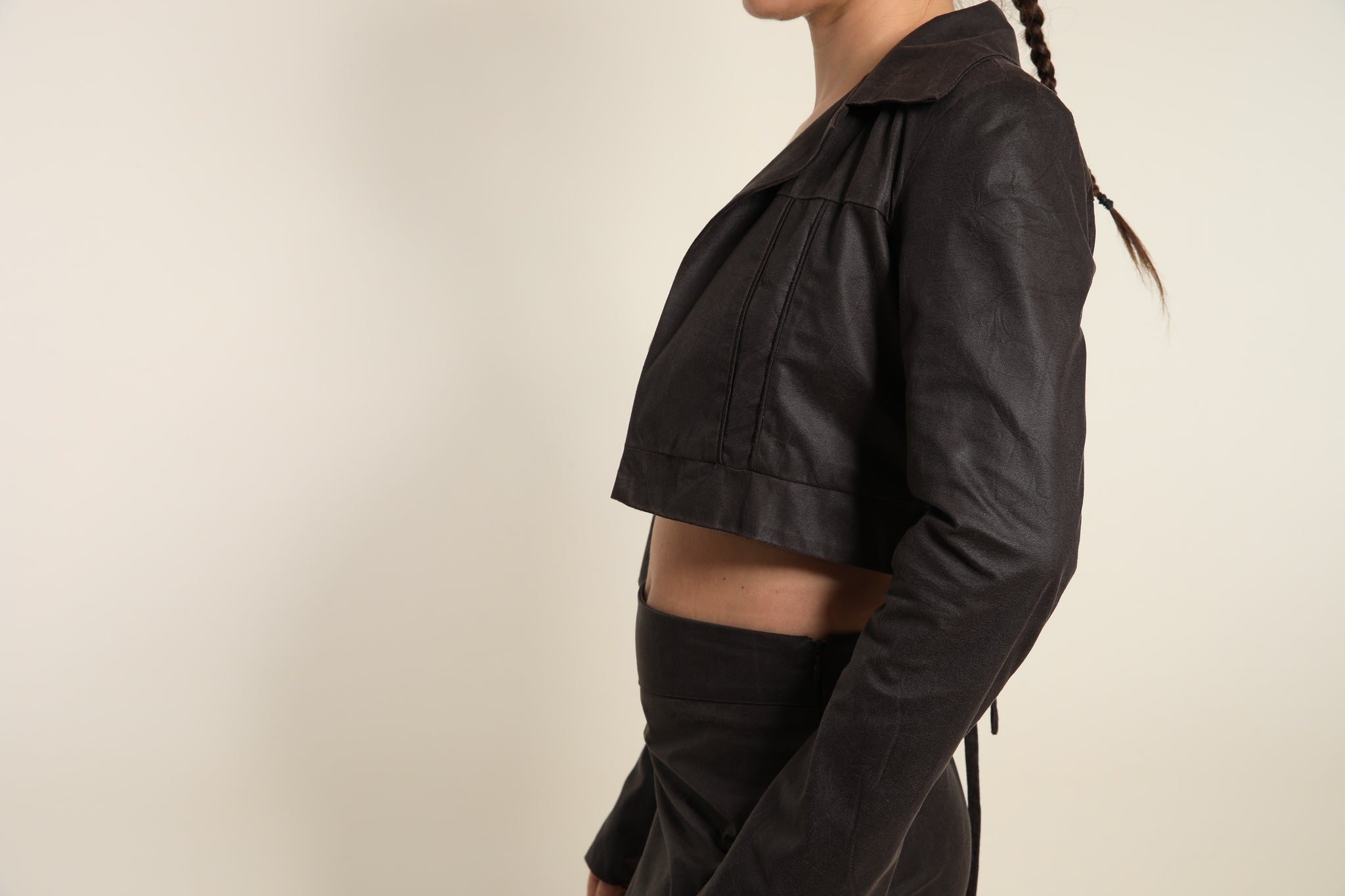 Dark Chocolate Leather Crop Jacket