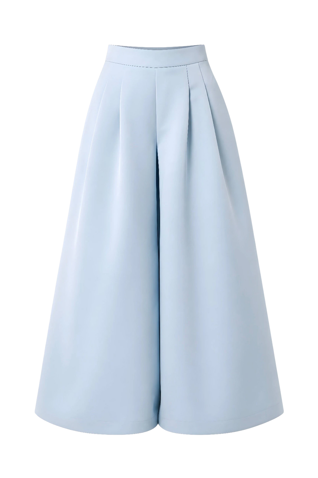 Mkeyzee London light blue wide-leg Duchess trousers with a high-waisted pleated design.