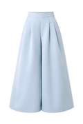 Mkeyzee London light blue wide-leg Duchess trousers with a high-waisted pleated design.