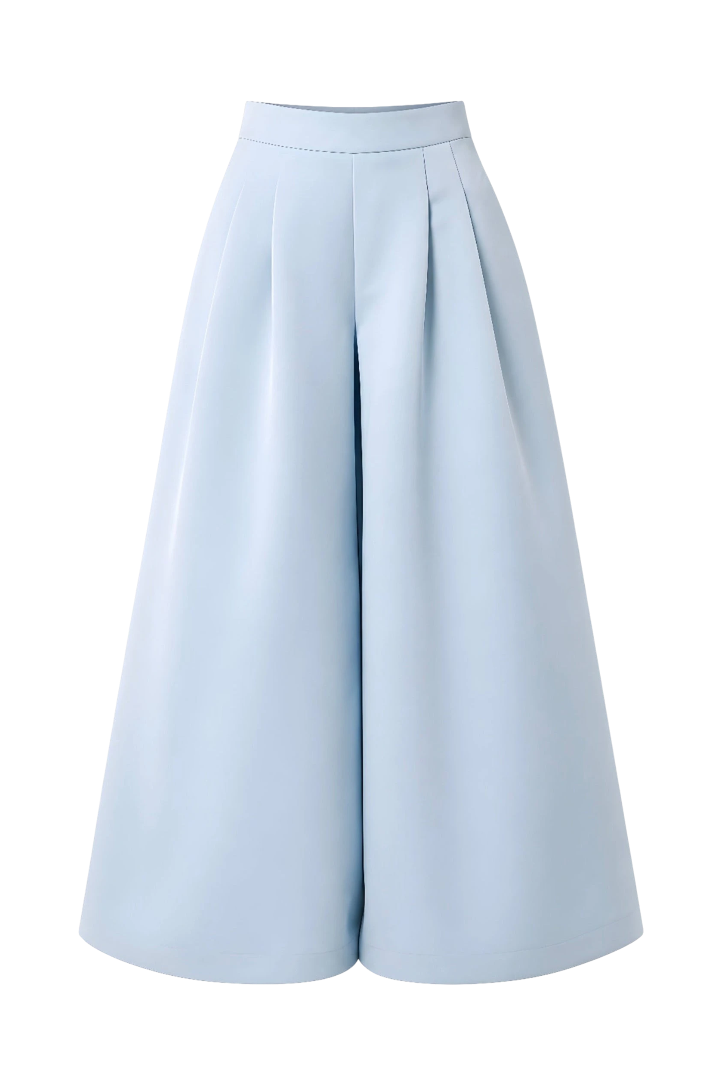 Mkeyzee London light blue wide-leg Duchess trousers with a high-waisted pleated design.